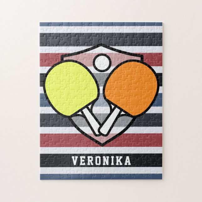 Färgfyllda Paddle Bord tennis Rackets & Kids Namn Pussel (Vertikal)