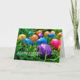 Färgfyllda Påskägg på gräsfoto, Glad påsk Helgkort