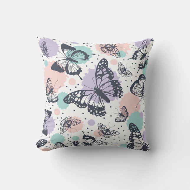 Färgfyllda Pastel Butterfly Sketches Kudde (Framsida)