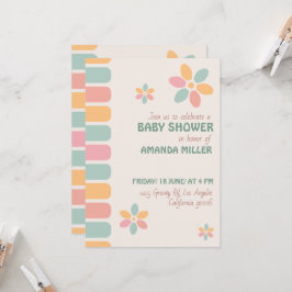 Färgfyllda Pastellblommor Babykläder Party Inbjudningar