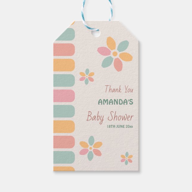 Färgfyllda Pastellblommor Babykläder Party Presentetikett (Framsidan)
