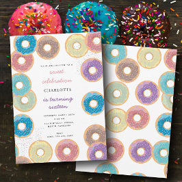 Färgfyllda pastelldonuts & Sprinkles Barns födelse Inbjudningar