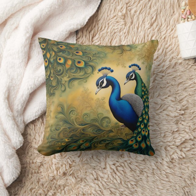 Färgfyllda Peacocks bland Vibrant Greenery Kudde (Filt)