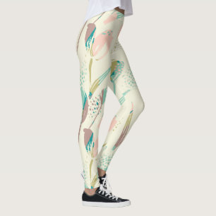 Färgfyllda penseldrag, tulpaner mönster leggings