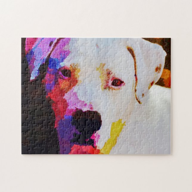 Färgfyllda Pit Bull Dog Art Puzzle Pussel (Horisontell)