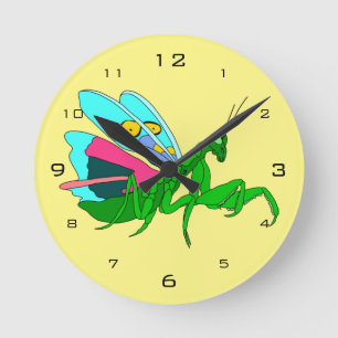 Färgfyllda Praying Mantis Rund Klocka