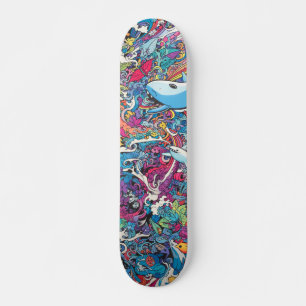 Färgfyllda psykedeliska havslevande varelser mini skateboard bräda 18,5 cm