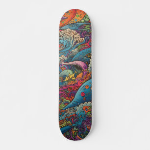 Färgfyllda psykedeliska havslevande varelser mini skateboard bräda 18,5 cm