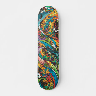 Färgfyllda psykedeliska havslevande varelser mini skateboard bräda 18,5 cm