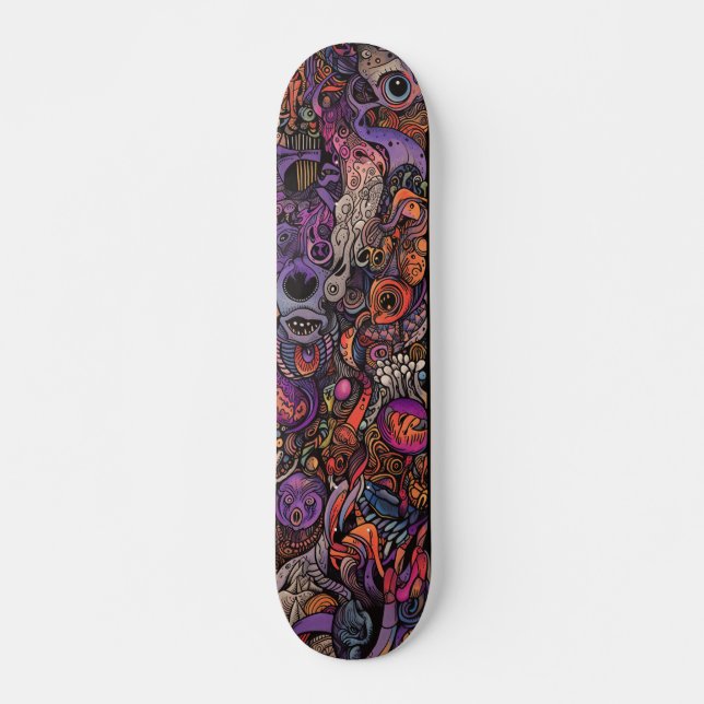 Färgfyllda psykedeliska varelser mini skateboard bräda 18,5 cm (Framsida)