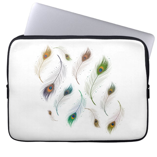 Färgfyllda, realistiska Peacock Feathers Laptop Fodral (Framsidan)