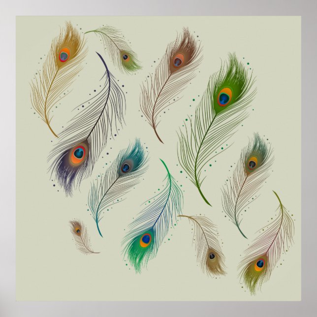 Färgfyllda, realistiska Peacock Feathers Poster (Framsidan)