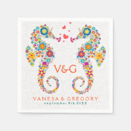 Färgfyllda Retro Blommigt Sea Horses Pappersservett