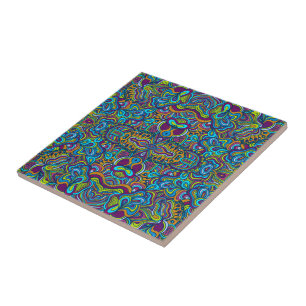Färgfyllda Retro Psychedelic Abstrakt Swirls Kakelplatta