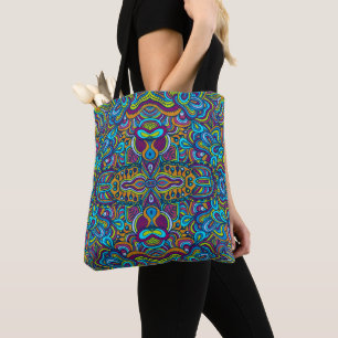 Färgfyllda Retro Psychedelic Abstrakt Swirls Tygkasse