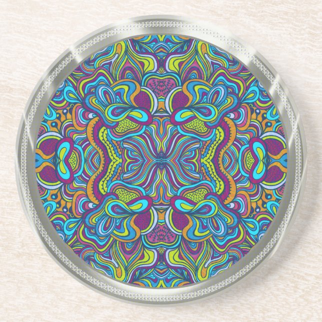Färgfyllda Retro Psychedelic Abstrakt Swirls Underlägg (Framsidan)