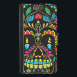 Färgfyllda Retro Sugar Skull Glitter-detaljer Samsung Galaxy S5 Plånboksfodral<br><div class="desc">Coola färglös blommigt sockerskalle glitter struktur med guld-tonaccenter med brinnljus för öga. Svart bakgrund</div>