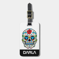 Färgfyllda Röd ros och blå diamanter i Skull