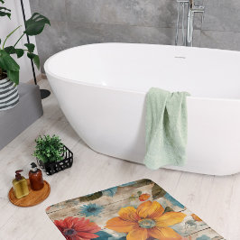 Färgfyllda roustiska blommor badrumsmatta