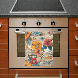 Färgfyllda roustiska blommor kökshandduk