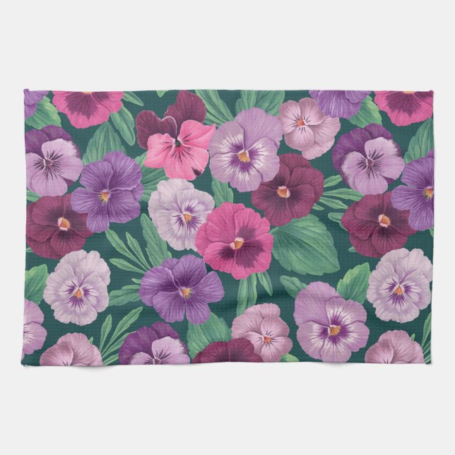 Färgfyllda rutor på mörk grönblå kökshandduk (Horisontell)