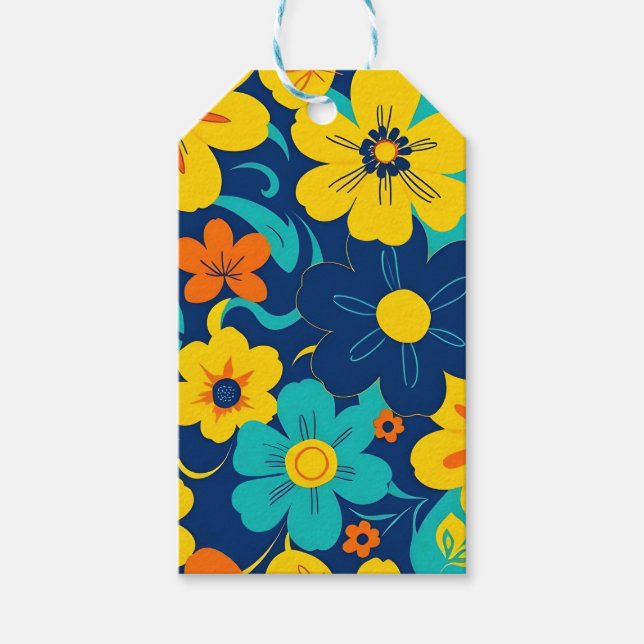 Färgfyllda ryska blommor-dopamin-Stil-Retro-blommo Presentetikett (Framsidan)