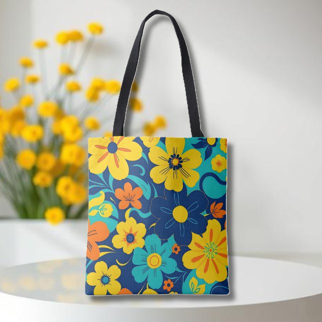 Färgfyllda ryska blommor-dopamin-Stil-Retro-blommo Tygkasse (Colorful Rush Blooms-Dopamine Style-Tote Bag)