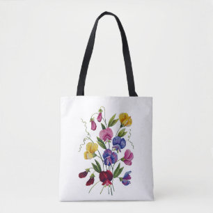 Färgfyllda sötsaker ärter Faux broiderade Tote Bag Tygkasse