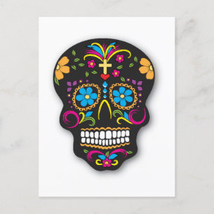Färgfyllda svarta Day of the dead Sugar Skull Muer Vykort