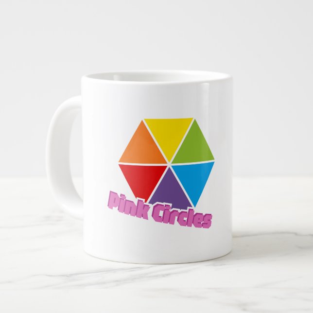 Färgfyllda trianglar med Rosa Circles-text Jumbo Mugg (Framsida vänster)