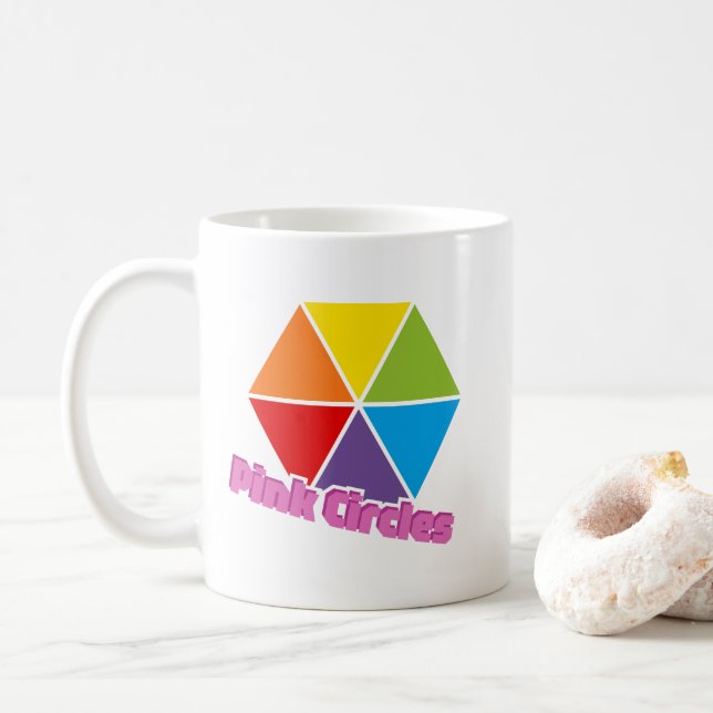 Färgfyllda trianglar med Rosa Circles-text Mugg (Med munk)