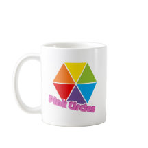 Färgfyllda trianglar med Rosa Circles-text