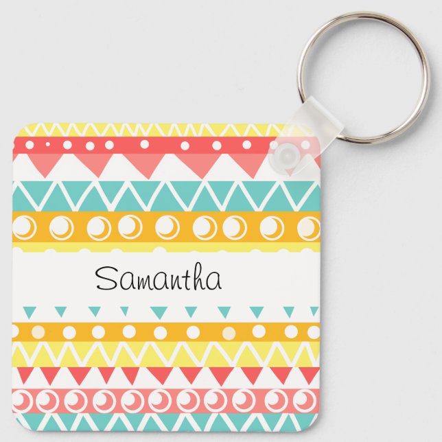 Färgfyllda trianglar och cirklar nyckelring (Baksida)