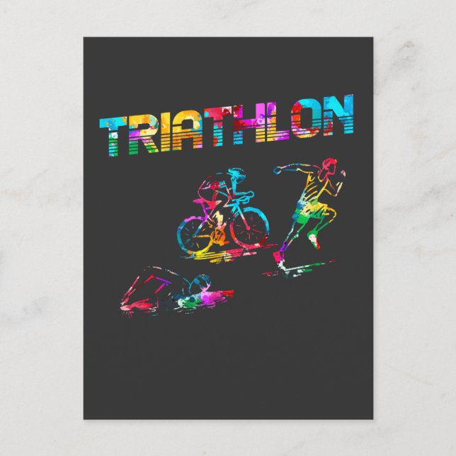 Färgfyllda triathlon Simma Bike Springa Idrottsman Vykort (Framsida)