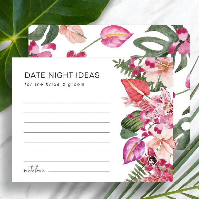 Färgfyllda tropiska Blommigtar Datum NattIdéer (Colorful Tropical Floral Date Night Ideas Enclosure Card by Painted Paperie
)