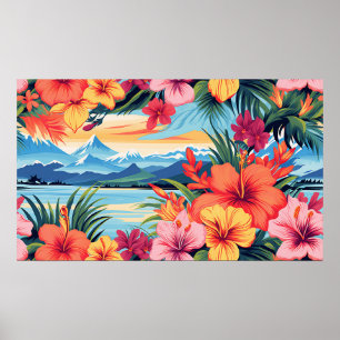 Färgfyllda tropiska blommor och liggande poster