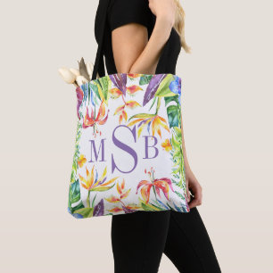 Färgfyllda tropiska blommor ram Monogram Tygkasse