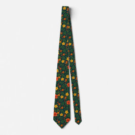 Färgfyllda tropiska blommor Röda Grönten Blå marin Slips