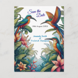 Färgfyllda tropiska fåglar och branta lush-växter meddelande vykort