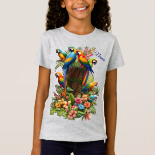 Färgfyllda tropiska fåglar och branta lush-växter t shirt