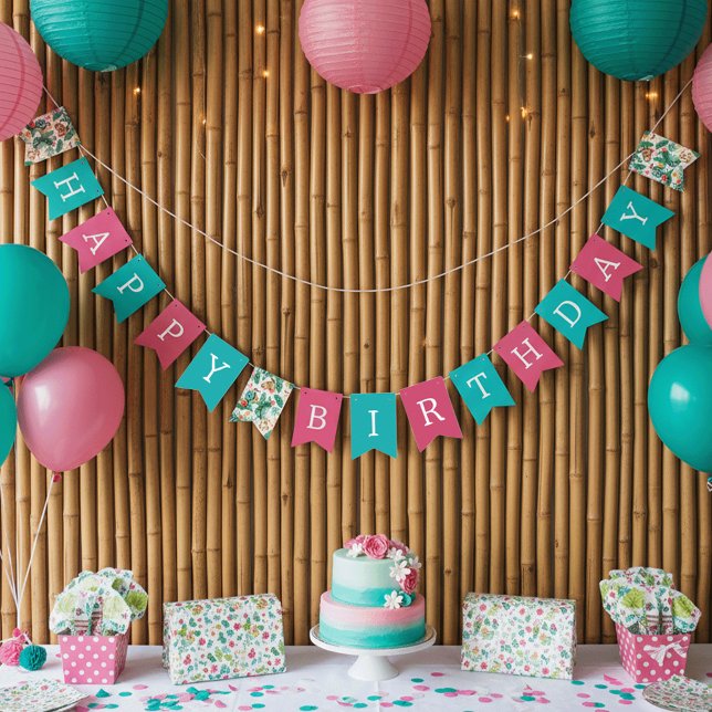 Färgfyllda tropiska jungle Animals Grattis på föde Vimplar (Skapare uppladdad)