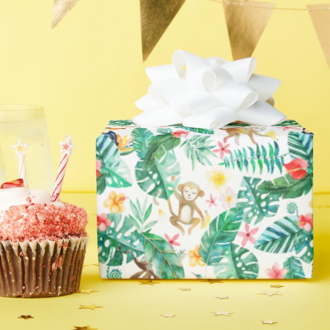 Färgfyllda tropiska jungle Animals Mönster Presentpapper (Födelsedagsfest)