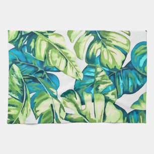Färgfyllda tropiska Löv av Banana och Monstera Kökshandduk