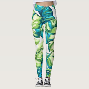 Färgfyllda tropiska Löv av Banana och Monstera Leggings