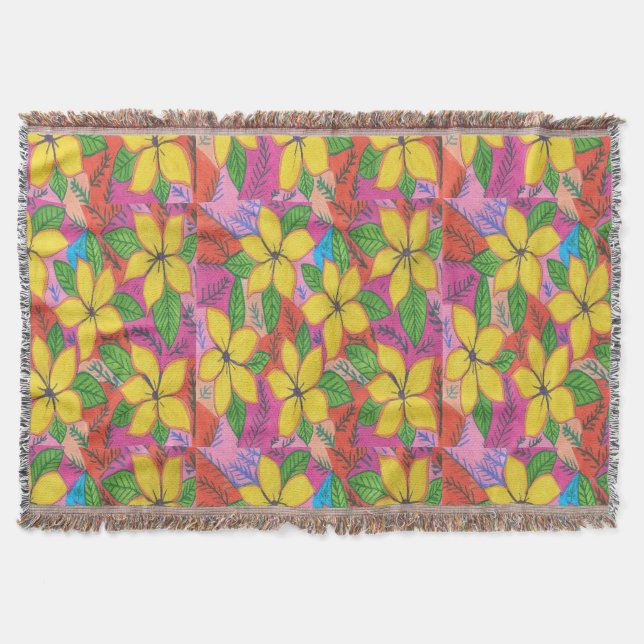 Färgfyllda tropiska plumerias filt (Framsidan)