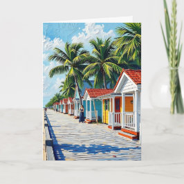 Färgfyllda tropiska Vibrant Beach Huts-födelsedag Kort