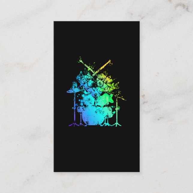 Färgfyllda trummuppsättningsmusikDrummer Drumstick Visitkort (Framsida)