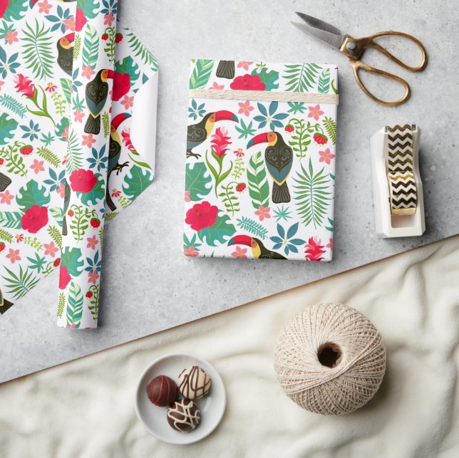 Färgfyllda tuscantropiska blommor mönster presentpapper (Hantverk)