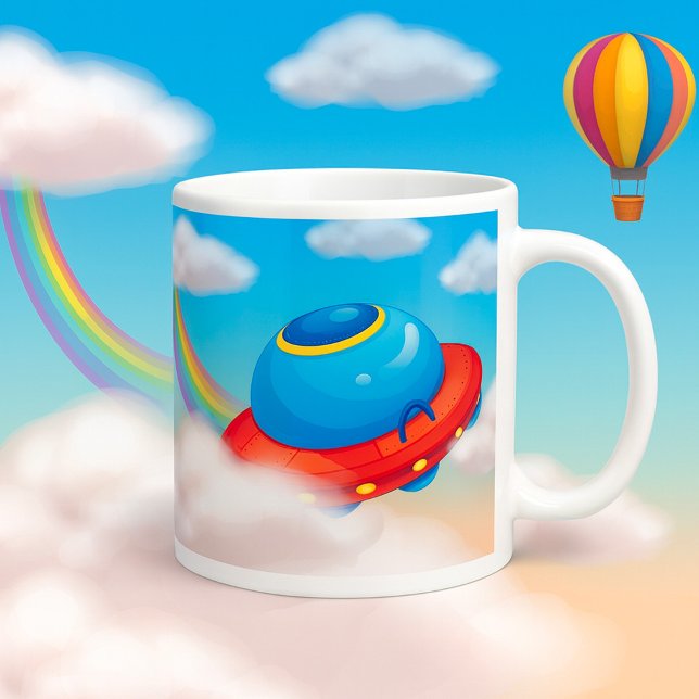 Färgfyllda UFO-utrymmen som flyger genom moln Kaffemugg (Skapare uppladdad)