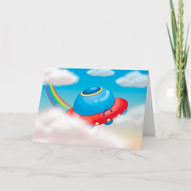 Färgfyllda UFO-utrymmen som flyger genom moln Kort (Skapare uppladdad)